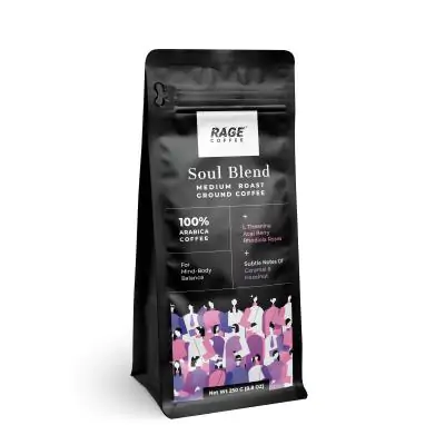 Rage Coffee Soul Blend Coffee Powder - 100% Arabica Beans Freshly Roasted & Ground - Smooth, Delicious & Aromatic Hot or Cold Coffee, South Indian Filter Press, 250 Gms