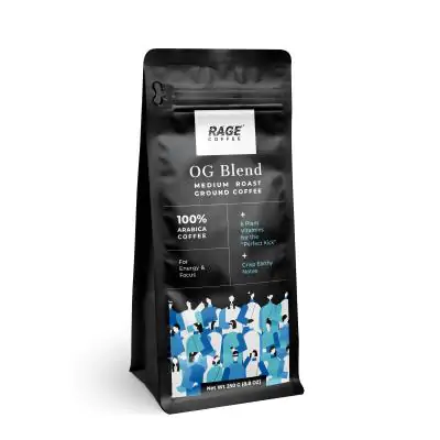 Rage Coffee OG Blend Freshly Roasted & Ground Coffee Powder - 100% Arabica Beans Blend of Ethiopian & Coorg Coffee, Drip Machine, 250 Gms