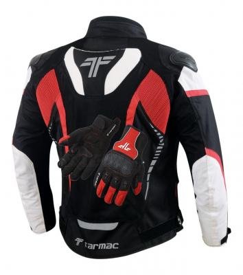 Tarmac Corsa Black/White/Red Level 2 Riding Jacket PU chest protectors + FREE Tarmac Tex Red Gloves
